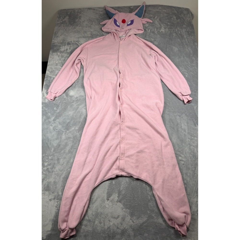Pokémon Espeon Fleece Costume Cosplay Kigurumi Unisex Pink Hooded Front Button